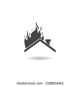 Fire In Burning House Icon With Shadow