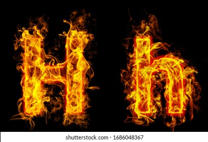 Fire burning letter "H¨ and ¨h"
