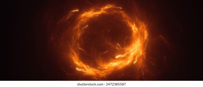 Fire circle on black background. fiery orange, yellow, and red flames, with flickering flames reaching upwards. Smoke rises from the fire, adding a sense of movement and dynamism. - Powered by Shutterstock