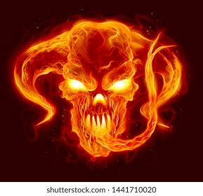 Fire demon head. Digital illustration.