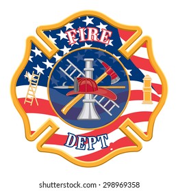 Fire Department Cross is an illustration of a fire department or firefighter cross with the firefighters tools logo and the United States flag shape.