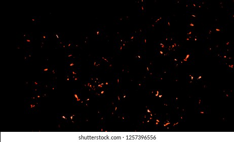 Fire Effect Dust Debris Isolated On Black Background, Motion Powder Spray Burst In Dark Texture