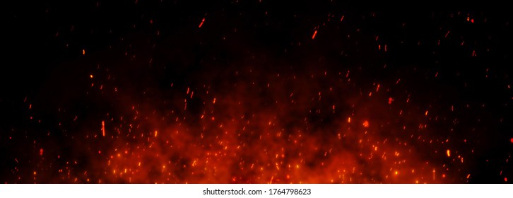 Fire embers particles over black background  Fire sparks motion blur background  Abstract dark glitter fire particles lights 