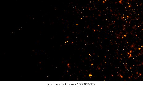 Fire Embers Particles Texture Overlays . Burn Effect On Isolated Black Background.