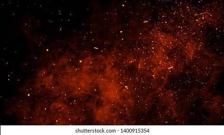 Fire Embers Particles Texture Overlays . Burn Effect On Isolated Black Background.