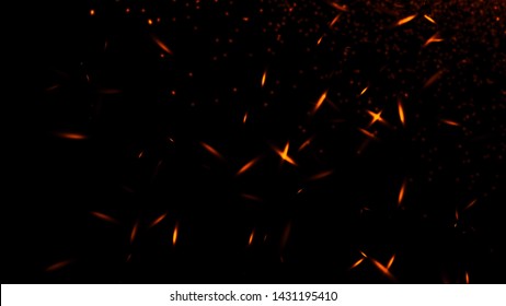 Fire Embers Particles Texture Overlays . Burn Effect On Isolated Black Background.