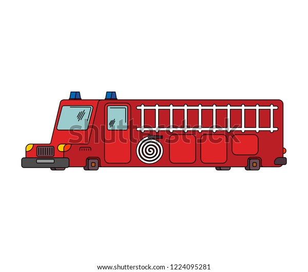Fire engine car\
cartoon style. Big red car \
