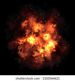 Fire Explosion Isolated On Black Background