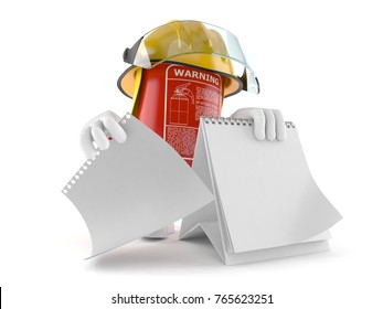 Fire extinguisher character with blank calendar isolated on white background. 3d illustration - Powered by Shutterstock