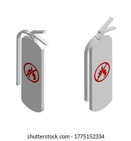 fire extinguisher isometric white icon with a crossed out fire sign. Technical signs and symbols. 3D - Powered by Shutterstock