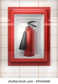 Fire Extinguisher In Red Cabinet On Wall