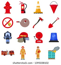 Fire Fighter Icon Set. Flat Set Of Fire Fighter Icons For Web Design