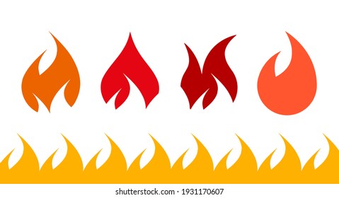 Fire Flame Icon Set. Flat Illustration Isolated On White.