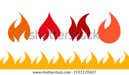 Fire flame icon set. Flat illustration isolated on white.