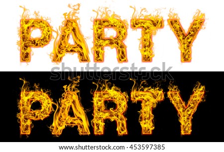 Fire flame with party text on black and white background. 3D rendering

