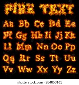 Fire font collection of all letters of alphabet