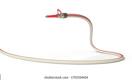 fire hose with modern nozzle. isolated on white background. 3d illustration, suitable for firefighter, fire and hose themes.