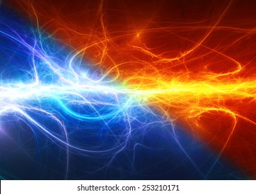 Fire And Ice Abstract Lightning Background, Clash Of The Elements