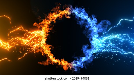Fire   Ice Concept Design and spark  3d illustration 