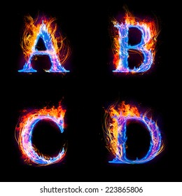 Fire And Ice Text,capital Letter,alphabet A,B,C And D