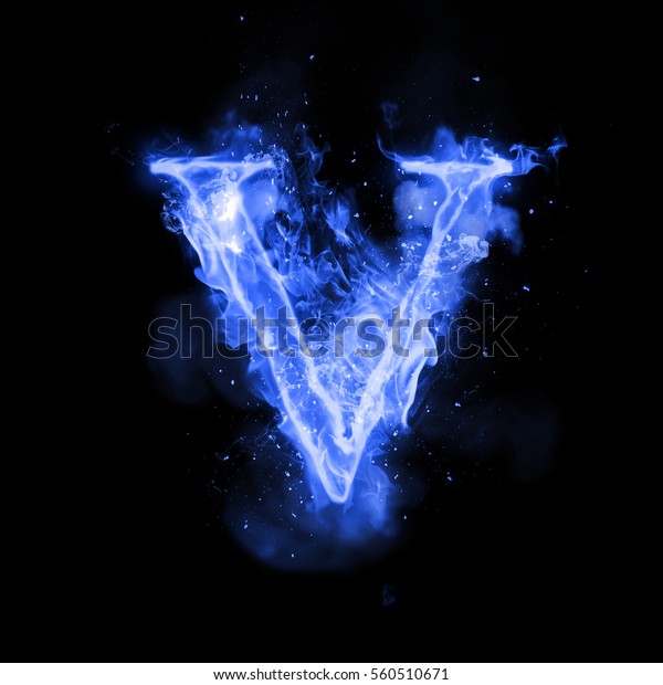 Fire Letter V Burning Blue Flame Stock Illustration