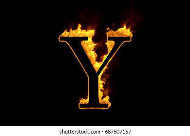 Fire Letter Y Isolated On Black Stock Illustration 687507157