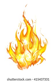 Fire On A White Background. Beautiful Watercolor Flames.