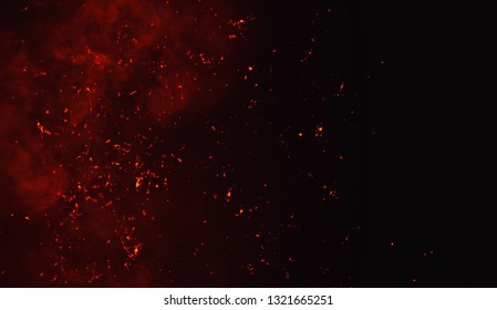 Fire particles debris isolated on black background for text or space . Film texture effect.