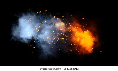 Fire Particles Effect Dust Debris Isolated On Black Background, Motion Powder Spray Burst.