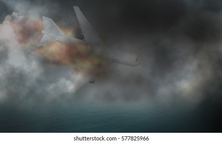 Fire And Plane Crash 3d Render 