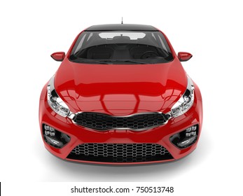 Fire Red Modern Electric Car - Front View High Angle Shot - 3D Illustration