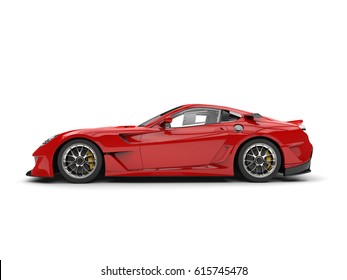 Fire Red Modern Fast Sports Car - Side View - 3D Render