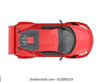 Fire Red Sports Car - Top View - 3D Render