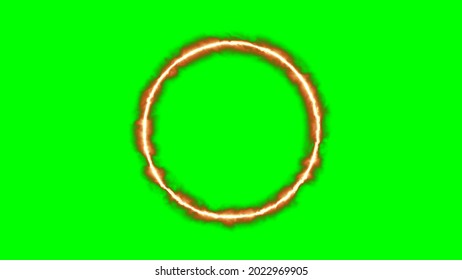 Fire Ring On Green Screen. Burning Fire Ring On Green Screen.