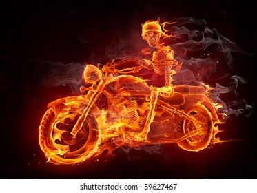 Fire Skeleton Riding Motorcycle