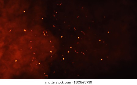 fire smoke with particles embers on isolated background.