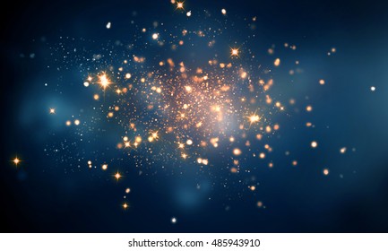 Fire Sparkles In Dark Blue Bokeh Background