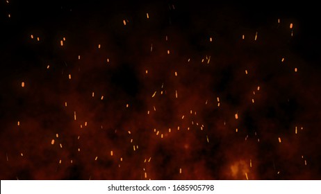 Fire Sparks Bonfire Embers Abstract Creative illustration visual effect over dark (black) background bonfire .