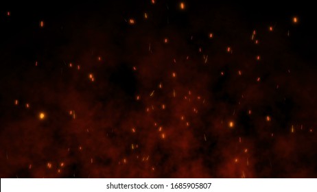 Fire Sparks Bonfire Embers Abstract Creative illustration visual effect over dark (black) background bonfire .