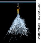 Fire sprinkler system with water. Isolate on black. 3D-rendering.