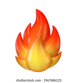 Fire symbol, hot emoticon on white background 3d rendering