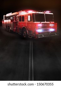 Fire Truck On Scene With Lights. Room For Text Or Copy Space. Part Of A First Responder Series.