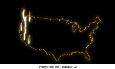 Fire West Coast USA Map Wildfire 3d Rendering