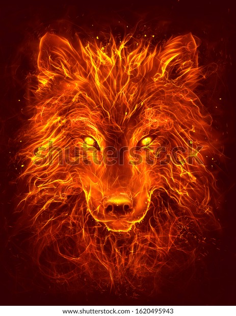 Fire Wolf Head On Dark Background Stock Illustration 1620495943