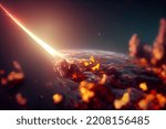 Fired Asteroid In Collision With Planet - 3d Rendering. sci fi outer space background. 
