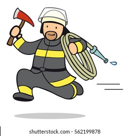 Firefighter Cartoon Running Fast Ax Hose Stock Illustration 562199878 ...