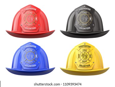 Firefighter Helmets In Front View Isolated On White Background - 3D Illustration