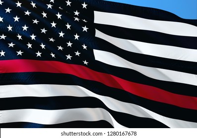 Firefighter Memorial USA. USA EMERGENCY SERVICES. THIN RED LINE USA FLAG. A Black And White USA Flag Design With Thin Red Line Representing The Brave Men And Women Firefighters
