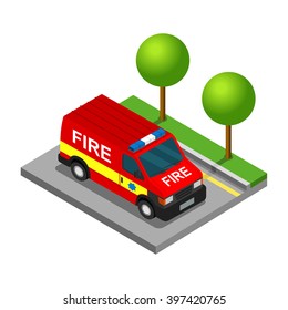 Firefighter Pickup Van Isometric 3d Car Truck Transport Set