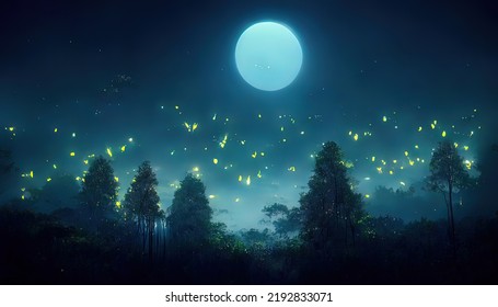 Fireflies  night forest